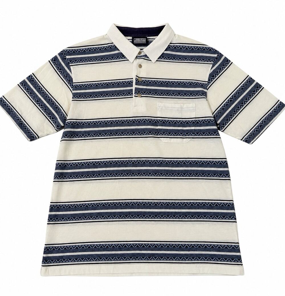Jantzen Classics Men’s Medium Polo Shirt Cream Blue Striped Vintage Style